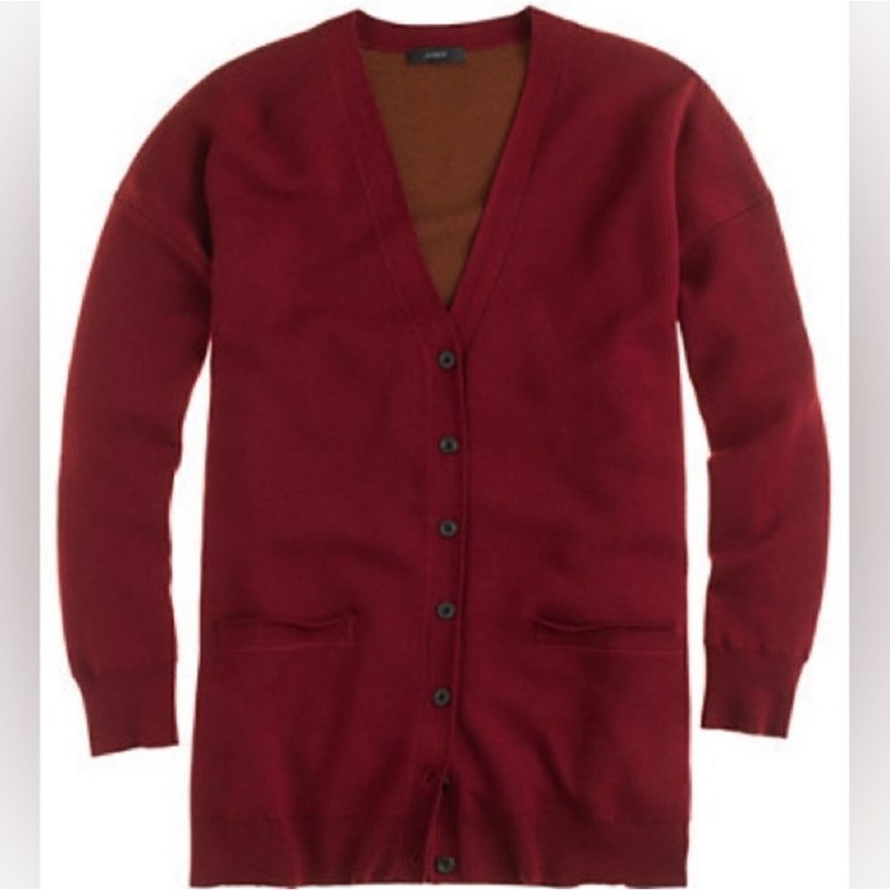 J. Crew 100% Merino Wool Maroon Red Cardigan Sweater
